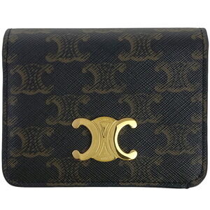 Celine Triomphe Compact Wallet Bifold Compartment Canvas Brown